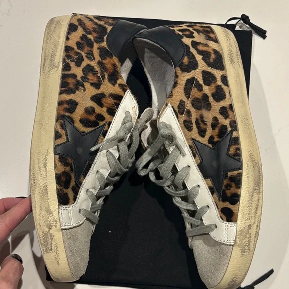 Golden Goose White and Leopard Sneakers